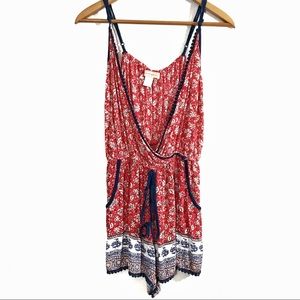UO Band Of Gypsies Paisley Romper Boho Crochet Red